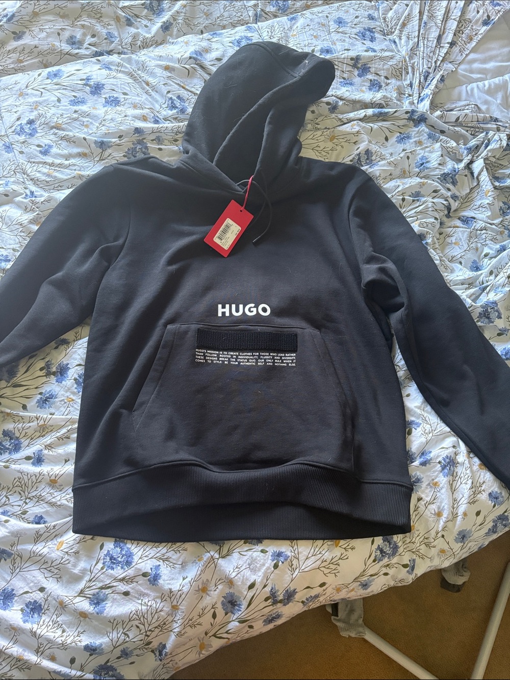 HUGO Black Men's Pullover Hoodie with Front Pocket